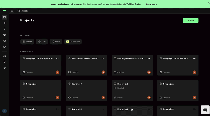 Animated demonstration of browsing and favoriting voices on the Voices page